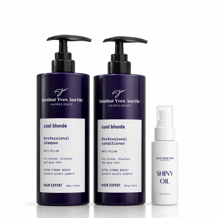 Neutralisierendes Set gegen Gelbstiche (Shampoo 500 ml und Conditioner 500 ml) + regenerierendes Haaröl als Geschenk Neutralisierendes Set gegen Gelbstiche (Shampoo 500 ml und Conditioner 500 ml) + regenerierendes Haaröl als Geschenk