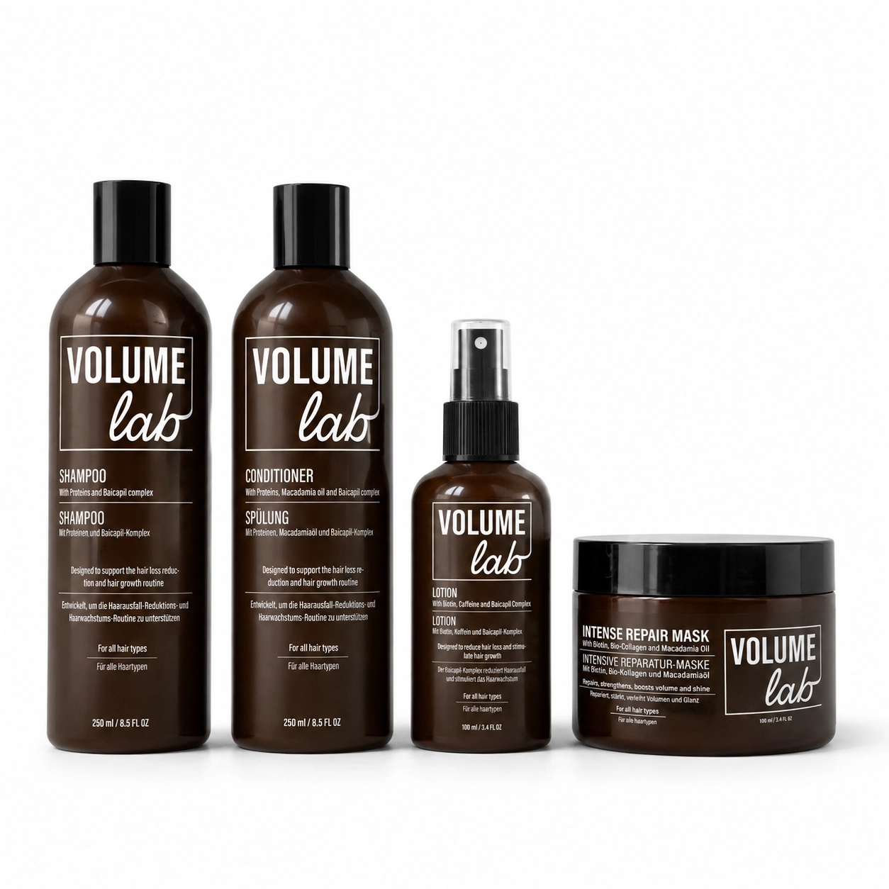 Volume Lab Shampoo, Spülung, Lotion und Maske – Fördern das Haarwachstum! Volume Lab Shampoo, Spülung, Lotion und Maske – Fördern das Haarwachstum!